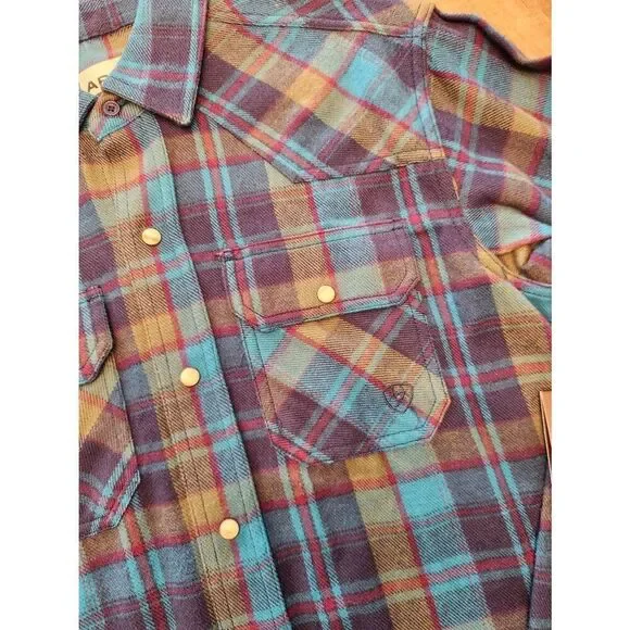 NWT Ariat Retro Fit Pearl snap men Small plaid longsleeve chest pocket embroider - Picture 6 of 11